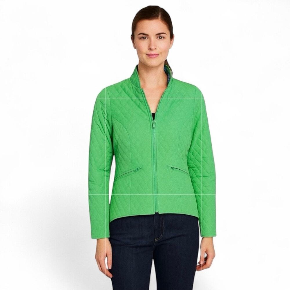 J Peterman Coat Bright Green Quilted Jacket Coat Equestrian Fall XS Contemporary